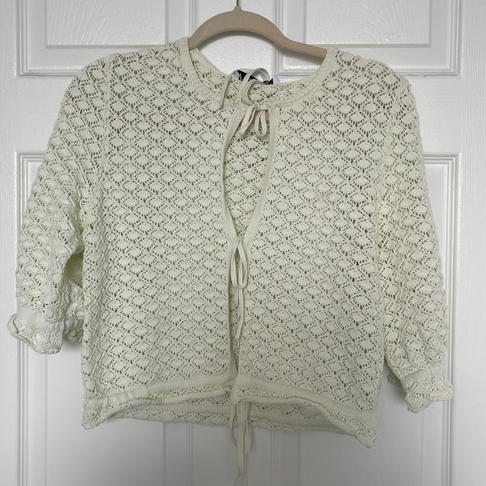 Zara NWT Crocheted tie up blouse